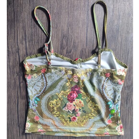 Coquette Camisole Cami All Over Print Cropped Roses Flowers Romantic XS/S - Picture 2 of 5